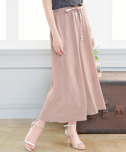 KOBE LETTUCE（コウベレタス）の「サテンリボン楊柳ワイドイージーパンツ＊レディース/ボトムス[M2212]神戸レタス（その他パンツ・レディース・ピンクベージュ/ベージュ/グリーン/ネイビー・FREE）」の4枚目の写真