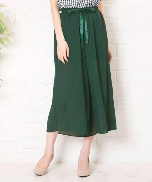KOBE LETTUCE（コウベレタス）の「サテンリボン楊柳ワイドイージーパンツ＊レディース/ボトムス[M2212]神戸レタス（その他パンツ・レディース・ピンクベージュ/ベージュ/グリーン/ネイビー・FREE）」の2枚目の写真