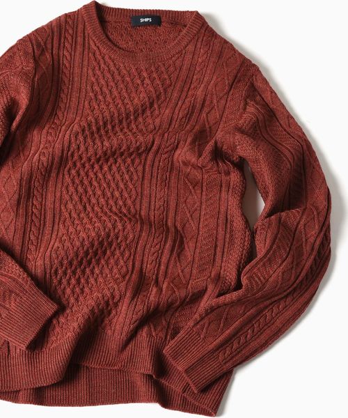 SHIPS（シップス）の「SC: 9ゲージ ランダム/アラン クルーネック ニット□（ニット/セーター・メンズ・ホワイト/グレー/ネイビー/グリーン/ブルー/バーガンディー・SMALL/MEDIUM/LARGE/X-LARGE）」の6枚目の写真