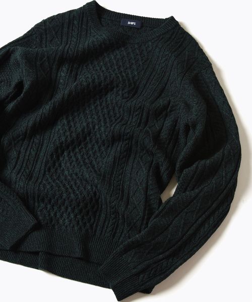 SHIPS（シップス）の「SC: 9ゲージ ランダム/アラン クルーネック ニット□（ニット/セーター・メンズ・ホワイト/グレー/ネイビー/グリーン/ブルー/バーガンディー・SMALL/MEDIUM/LARGE/X-LARGE）」の4枚目の写真