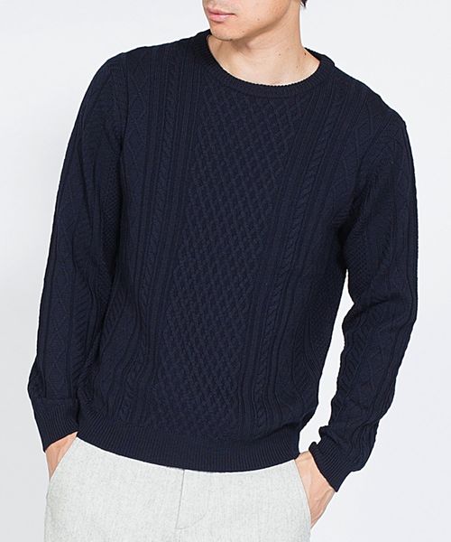 SHIPS（シップス）の「SC: 9ゲージ ランダム/アラン クルーネック ニット□（ニット/セーター・メンズ・ホワイト/グレー/ネイビー/グリーン/ブルー/バーガンディー・SMALL/MEDIUM/LARGE/X-LARGE）」の8枚目の写真