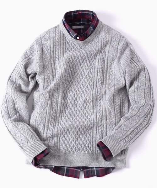 SHIPS（シップス）の「SC: 9ゲージ ランダム/アラン クルーネック ニット□（ニット/セーター・メンズ・ホワイト/グレー/ネイビー/グリーン/ブルー/バーガンディー・SMALL/MEDIUM/LARGE/X-LARGE）」の9枚目の写真