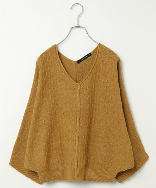 VENCEEXCHANGE（ヴァンスエクスチェンジ）の「柄編みドルマンニット（ニット/セーター・レディース・ブラック/ベージュ/マスタード/ダークグレー・M）」の4枚目の写真