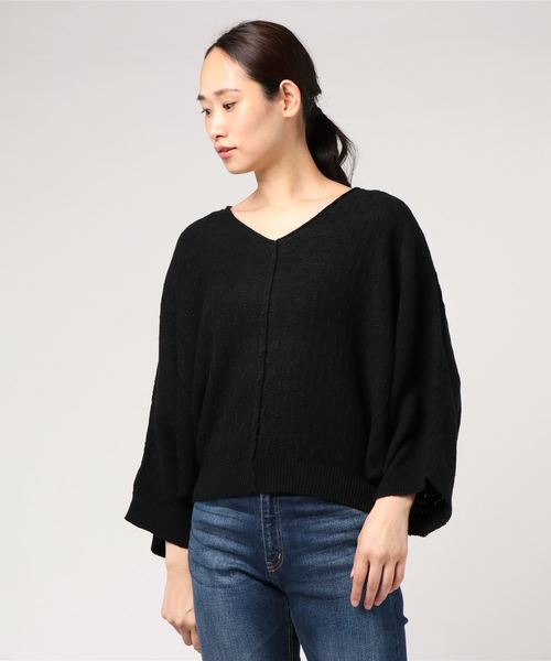 VENCEEXCHANGE（ヴァンスエクスチェンジ）の「柄編みドルマンニット（ニット/セーター・レディース・ブラック/ベージュ/マスタード/ダークグレー・M）」の7枚目の写真