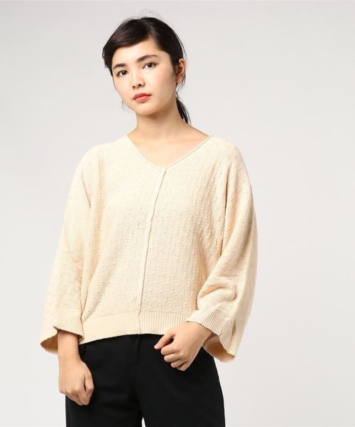VENCEEXCHANGE（ヴァンスエクスチェンジ）の「柄編みドルマンニット（ニット/セーター・レディース・ブラック/ベージュ/マスタード/ダークグレー・M）」の8枚目の写真