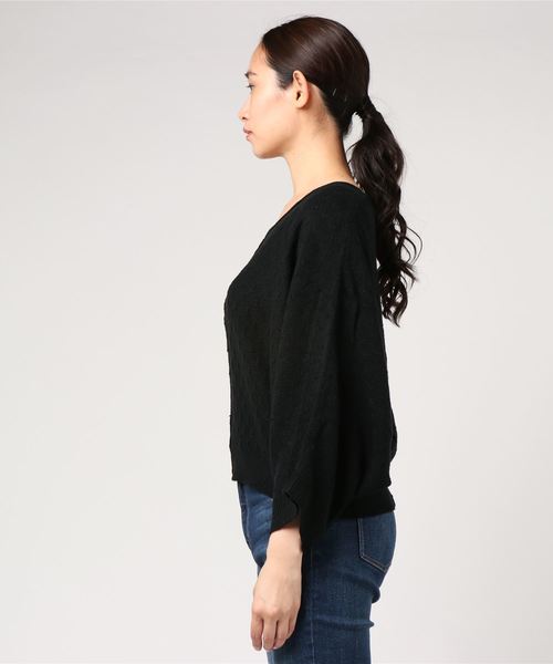 VENCEEXCHANGE（ヴァンスエクスチェンジ）の「柄編みドルマンニット（ニット/セーター・レディース・ブラック/ベージュ/マスタード/ダークグレー・M）」の6枚目の写真