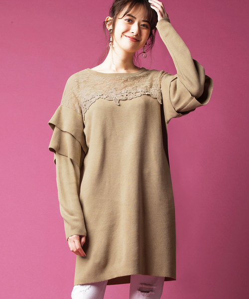 デコルテレース切替ニットワンピ ワンピース Geera ジーラ のファッション ワンピース セール