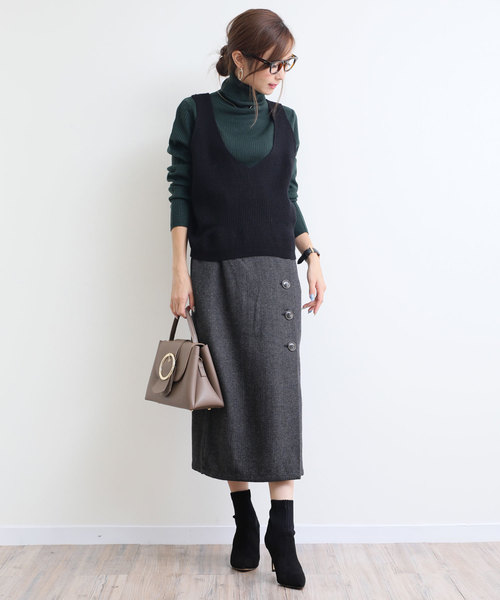 andme（アンドミー）の「タートルネック長袖リブニットトップス（ニット/セーター・レディース・ブラック/パープル/グレー/オフホワイト/グリーン/マスタード・L/M）」の12枚目の写真