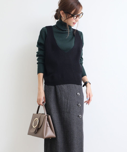 andme（アンドミー）の「タートルネック長袖リブニットトップス（ニット/セーター・レディース・ブラック/パープル/グレー/オフホワイト/グリーン/マスタード・L/M）」の18枚目の写真