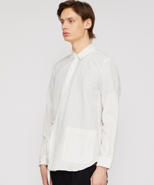 KAZUYUKI KUMAGAI ATTACHMENT（カズユキクマガイアタッチメント）の「【KAZUYUKIKUMAGAI】Cu/Ry/RaピンストライプカシュクールL/S 2WAYシャツ（シャツ/ブラウス・メンズ・ホワイト/ブラック・2/1）」の4枚目の写真