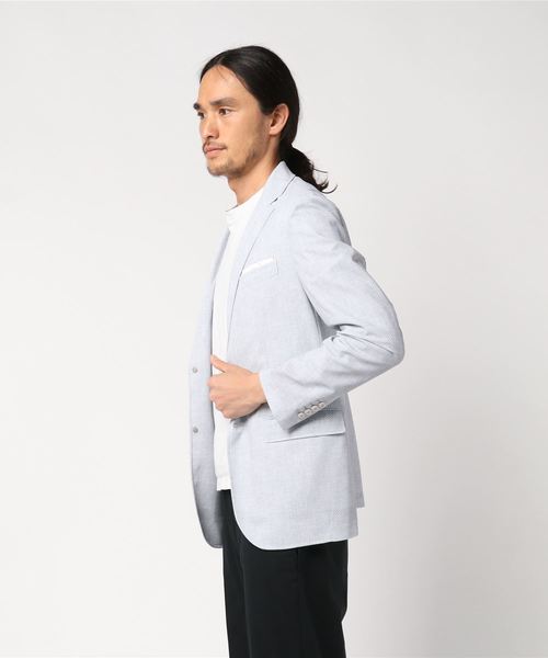 DESIGNWORKS(デザインワークス)の「【リネン調プリント】メッシュストレッチパッカブルジャケット(テーラードジャケット・メンズ・グレー・44/46/48/50)」の2枚目の写真