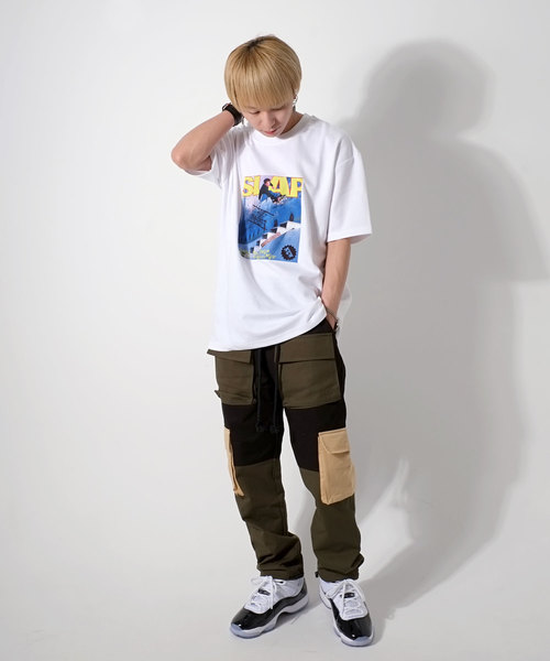 A'GEM9(エージェムナイン)の「フロントフォト半袖カットソー/Tシャツ(Tシャツ/カットソー・メンズ・ホワイト/ブラック・FREE)」の1枚目の写真