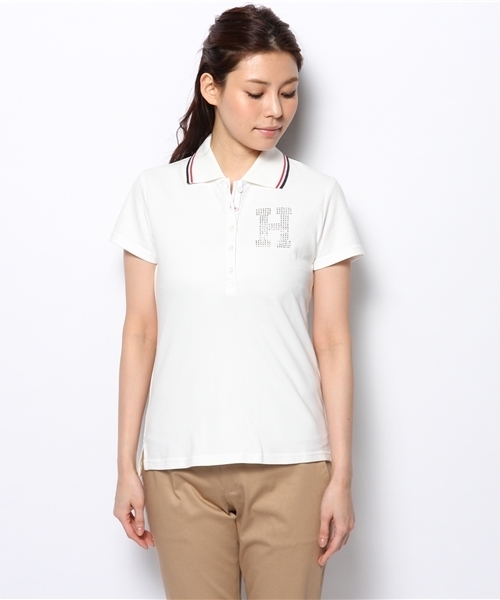 TOMMY HILFIGER（トミーヒルフィガー）の「TH CRISTAL H POLO (WOMEN)（ポロシャツ・レディース・ホワイト/ネイビー・SMALL/MEDIUM）」の4枚目の写真