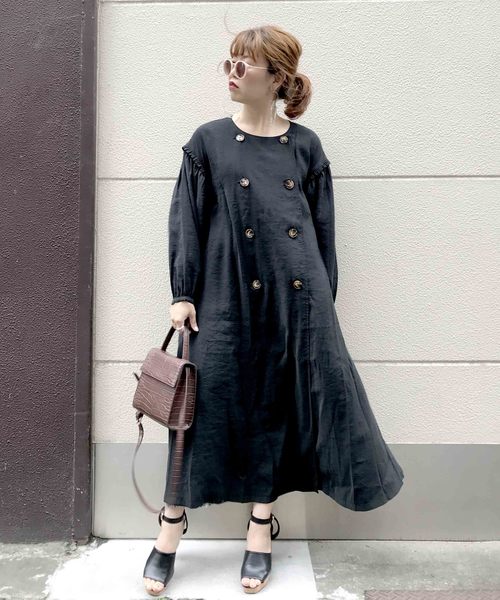 archives(アルシーヴ)の「2way袖ギャザーワンピース(ワンピース・レディース・ブラック/ベージュ/ピンク・MEDIUM)」の10枚目の写真