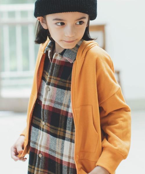 pairmanon(ペアマノン)の「裏毛 長袖 リブ袖 ジップ パーカー(パーカー)」|マスタード