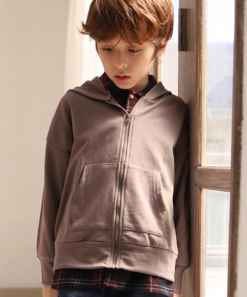 pairmanon(ペアマノン)の「裏毛 長袖 リブ袖 ジップ パーカー(パーカー)」|モカ