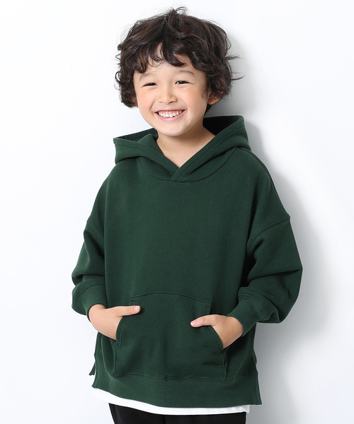 devirock（デビロック）の「スウェットワイドシルエット長袖プルパーカー（パーカー・キッズ・スミクロ/杢グレー/ブルー系その他/グリーン系その他/ダークオリーブ/バイオレット/パープル系その他/ブラウン/ライトブラウン/オレンジ系その他・100cm/110cm/120cm/130cm/140cm/150cm/160cm）」の2枚目の写真