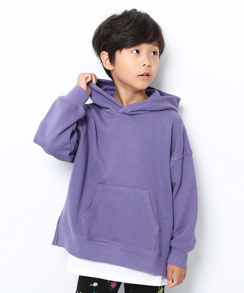 devirock（デビロック）の「スウェットワイドシルエット長袖プルパーカー（パーカー・キッズ・スミクロ/杢グレー/ブルー系その他/グリーン系その他/ダークオリーブ/バイオレット/パープル系その他/ブラウン/ライトブラウン/オレンジ系その他・100cm/110cm/120cm/130cm/140cm/150cm/160cm）」の8枚目の写真