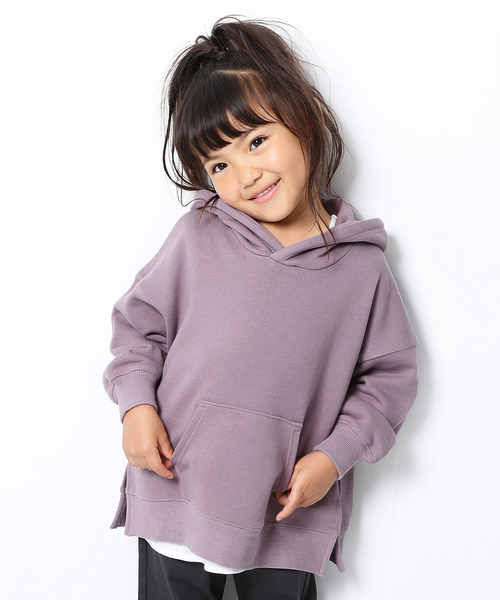 devirock（デビロック）の「スウェットワイドシルエット長袖プルパーカー（パーカー・キッズ・スミクロ/杢グレー/ブルー系その他/グリーン系その他/ダークオリーブ/バイオレット/パープル系その他/ブラウン/ライトブラウン/オレンジ系その他・100cm/110cm/120cm/130cm/140cm/150cm/160cm）」の9枚目の写真
