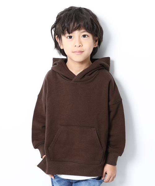 devirock（デビロック）の「スウェットワイドシルエット長袖プルパーカー（パーカー・キッズ・スミクロ/杢グレー/ブルー系その他/グリーン系その他/ダークオリーブ/バイオレット/パープル系その他/ブラウン/ライトブラウン/オレンジ系その他・100cm/110cm/120cm/130cm/140cm/150cm/160cm）」の4枚目の写真