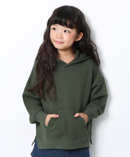 devirock（デビロック）の「スウェットワイドシルエット長袖プルパーカー（パーカー・キッズ・スミクロ/杢グレー/ブルー系その他/グリーン系その他/ダークオリーブ/バイオレット/パープル系その他/ブラウン/ライトブラウン/オレンジ系その他・100cm/110cm/120cm/130cm/140cm/150cm/160cm）」の6枚目の写真