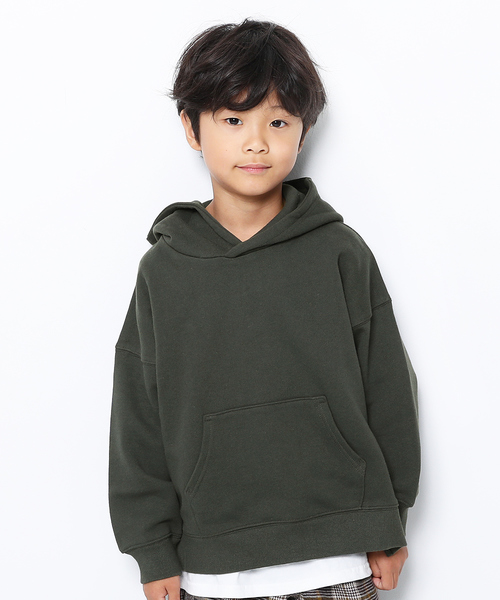 devirock（デビロック）の「スウェットワイドシルエット長袖プルパーカー（パーカー・キッズ・スミクロ/杢グレー/ブルー系その他/グリーン系その他/ダークオリーブ/バイオレット/パープル系その他/ブラウン/ライトブラウン/オレンジ系その他・100cm/110cm/120cm/130cm/140cm/150cm/160cm）」の3枚目の写真