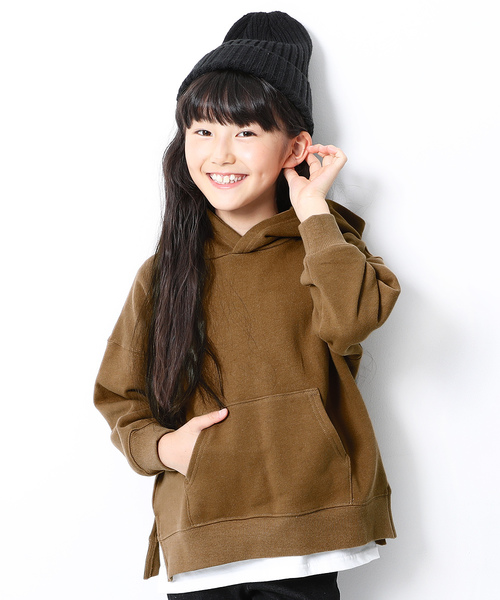 devirock（デビロック）の「スウェットワイドシルエット長袖プルパーカー（パーカー・キッズ・スミクロ/杢グレー/ブルー系その他/グリーン系その他/ダークオリーブ/バイオレット/パープル系その他/ブラウン/ライトブラウン/オレンジ系その他・100cm/110cm/120cm/130cm/140cm/150cm/160cm）」の5枚目の写真