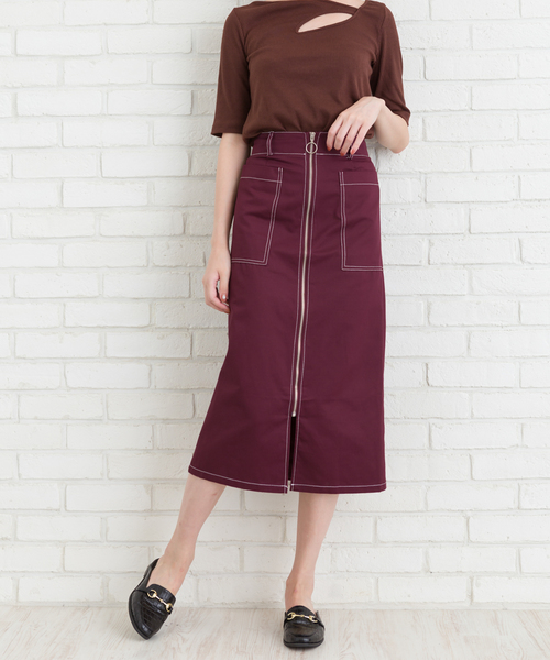 Libby&Rose（リビーアンドローズ）の「配色ステッチナロースカート（スカート・レディース・ブラック/ボルドー/ブルーグリーン・FREE）」の3枚目の写真