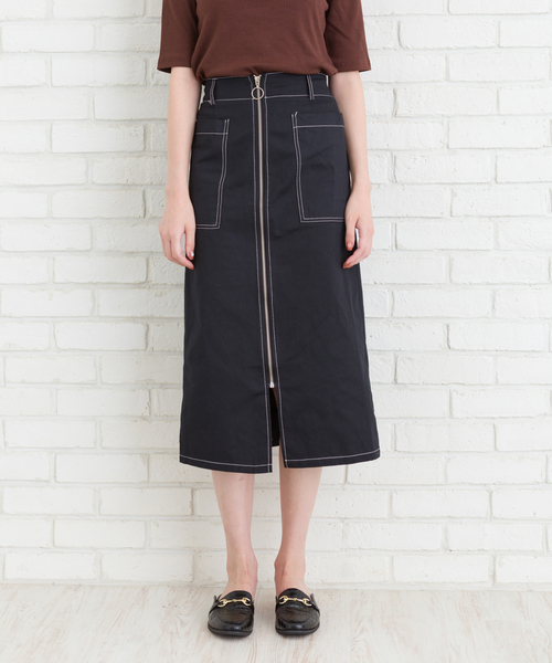 Libby&Rose（リビーアンドローズ）の「配色ステッチナロースカート（スカート・レディース・ブラック/ボルドー/ブルーグリーン・FREE）」の2枚目の写真