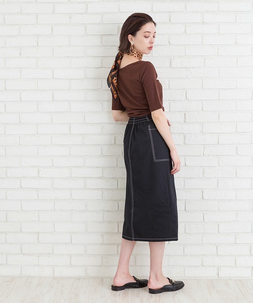 Libby&Rose（リビーアンドローズ）の「配色ステッチナロースカート（スカート・レディース・ブラック/ボルドー/ブルーグリーン・FREE）」の9枚目の写真