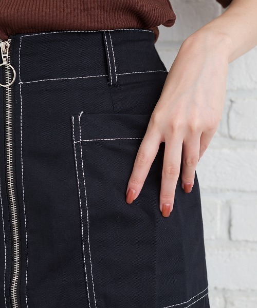 Libby&Rose（リビーアンドローズ）の「配色ステッチナロースカート（スカート・レディース・ブラック/ボルドー/ブルーグリーン・FREE）」の16枚目の写真