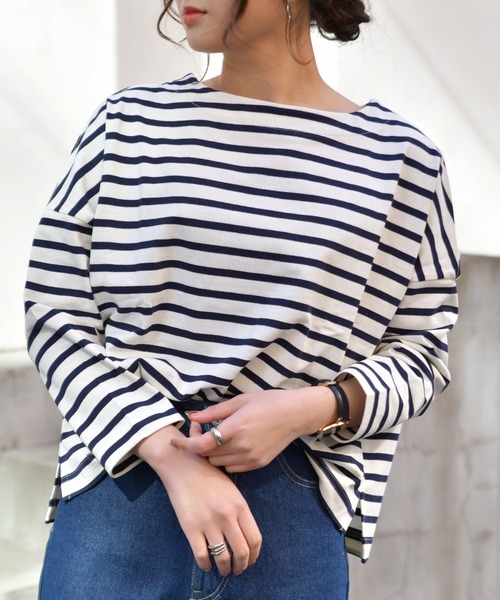 Ambre Neige（アンブルネージュ）の「ボーダーカットソー／ボーダートップス／カットソー／【WEB/EC限定商品】（Tシャツ/カットソー・レディース・ブラック/ネイビー/オフホワイト・FREE）」の2枚目の写真