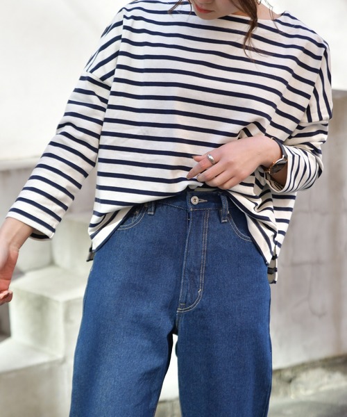 Ambre Neige（アンブルネージュ）の「ボーダーカットソー／ボーダートップス／カットソー／【WEB/EC限定商品】（Tシャツ/カットソー・レディース・ブラック/ネイビー/オフホワイト・FREE）」の5枚目の写真
