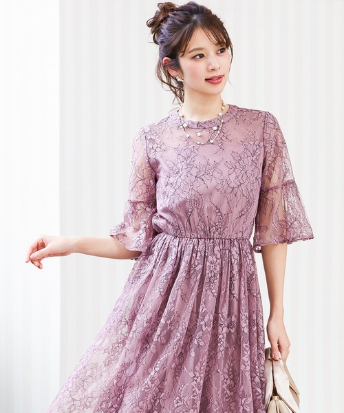 総配色レース結婚式ワンピースドレス