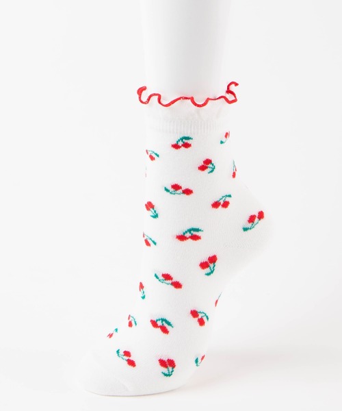 WEGO（ウィゴー）の「WEGO/チェリー総柄フリルソックス（ソックス/靴下・レディース・ブラック/ホワイト・FREE）」の10枚目の写真