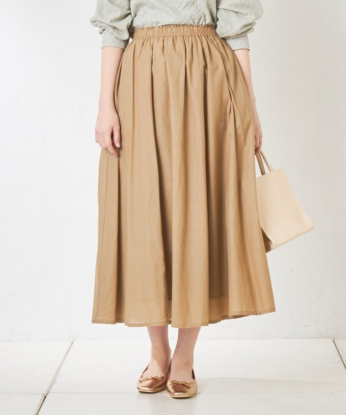 natural couture（ナチュラルクチュール）の「綿キャンブリックスカート（スカート・レディース・ベージュ/カーキ/ブルー/ラベンダー/スミクロ/ライトベージュ・FREE）」の3枚目の写真