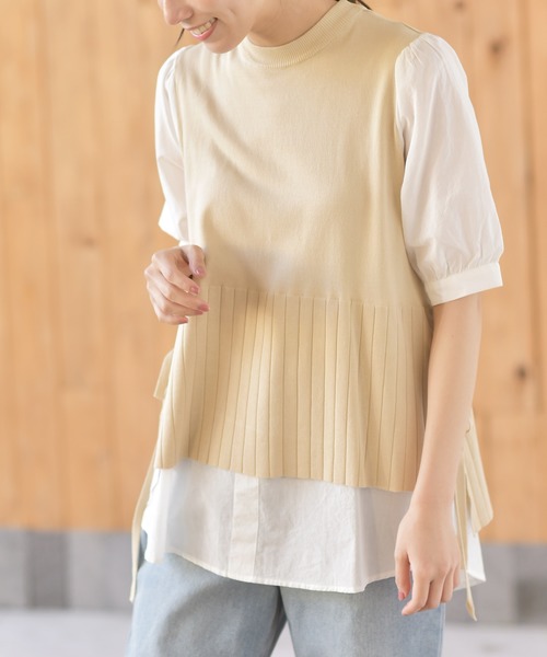 rps（アールピーエス）の「レイヤード風パフスリーブニットプルオーバー（その他トップス・レディース・ベージュ/ブラック/ネイビー・M）」の3枚目の写真