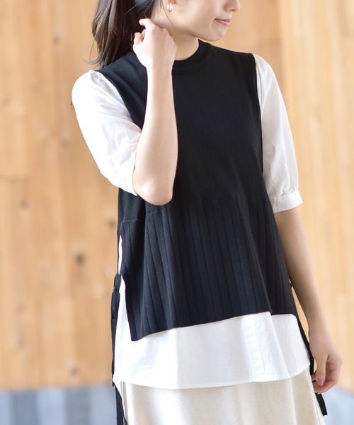 rps（アールピーエス）の「レイヤード風パフスリーブニットプルオーバー（その他トップス・レディース・ベージュ/ブラック/ネイビー・M）」の2枚目の写真