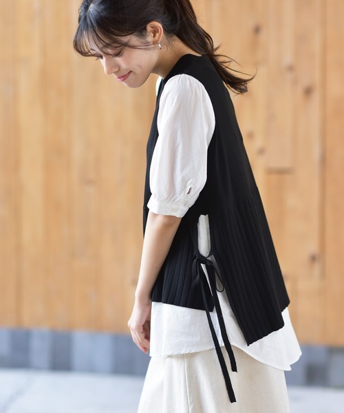 rps（アールピーエス）の「レイヤード風パフスリーブニットプルオーバー（その他トップス・レディース・ベージュ/ブラック/ネイビー・M）」の8枚目の写真