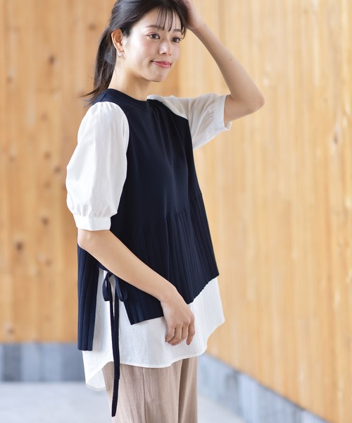 rps（アールピーエス）の「レイヤード風パフスリーブニットプルオーバー（その他トップス・レディース・ベージュ/ブラック/ネイビー・M）」の13枚目の写真