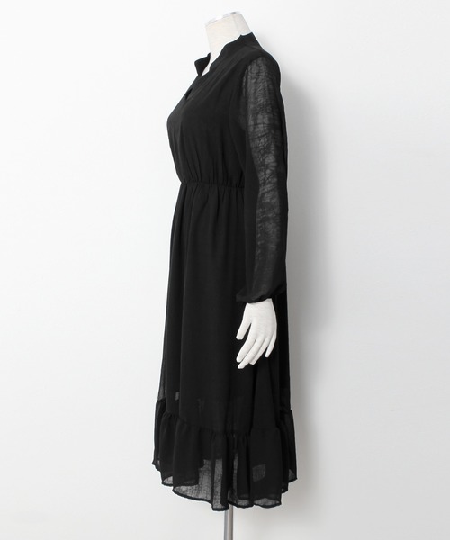 Grandeir(グランディール)の「シアースリーブ Vネック ミモレ丈 ワンピース(ワンピース・レディース・ブラック/ベージュ/オレンジ・M)」の19枚目の写真