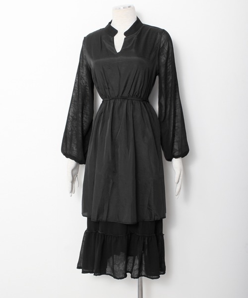 Grandeir(グランディール)の「シアースリーブ Vネック ミモレ丈 ワンピース(ワンピース・レディース・ブラック/ベージュ/オレンジ・M)」の21枚目の写真