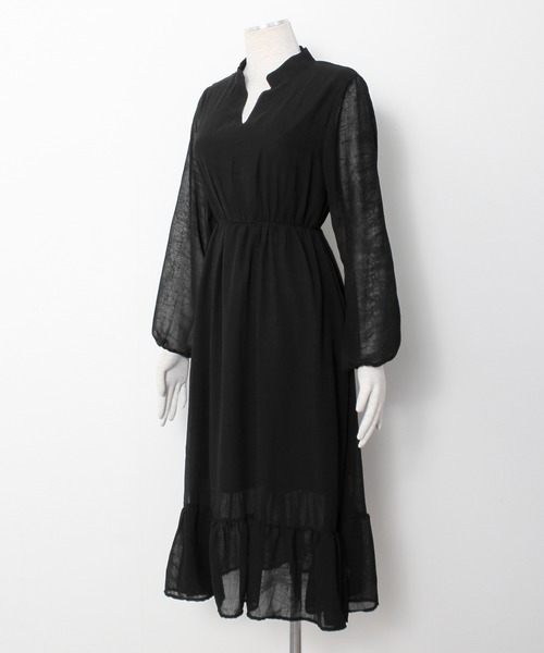 Grandeir(グランディール)の「シアースリーブ Vネック ミモレ丈 ワンピース(ワンピース・レディース・ブラック/ベージュ/オレンジ・M)」の11枚目の写真