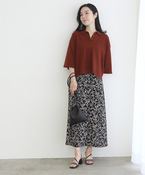 ADAM ET ROPE'（アダムエロペ）の「山形コットンニットポロ（ポロシャツ・レディース・ダークブラウン/ライトグリーン・FREE）」の14枚目の写真