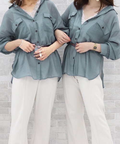 PairPair（ペアペア）の「シアービッグシャツ（シャツ/ブラウス・レディース・ミント/ブルーグレー/モカ/アイボリー・FREE）」の2枚目の写真