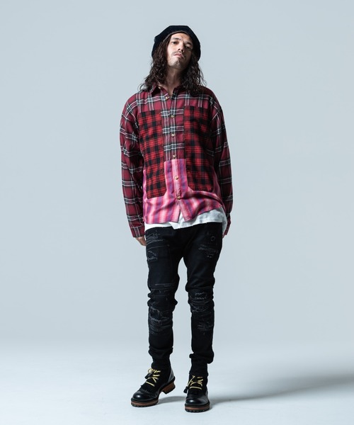 glamb(グラム)の「Multi check shirt / マルチチェックシャツ(シャツ/ブラウス・メンズ・レッド/ブルー・S/M/L)」の7枚目の写真