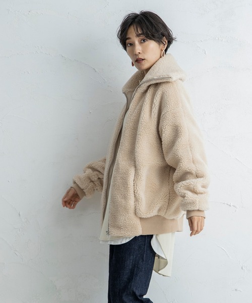 CIENA（シエナ）の「【CIENA】ビックシルエットムートンボアブルゾン（ブルゾン・レディース・ベージュ/ブラウン/アイボリー・FREE）」の4枚目の写真