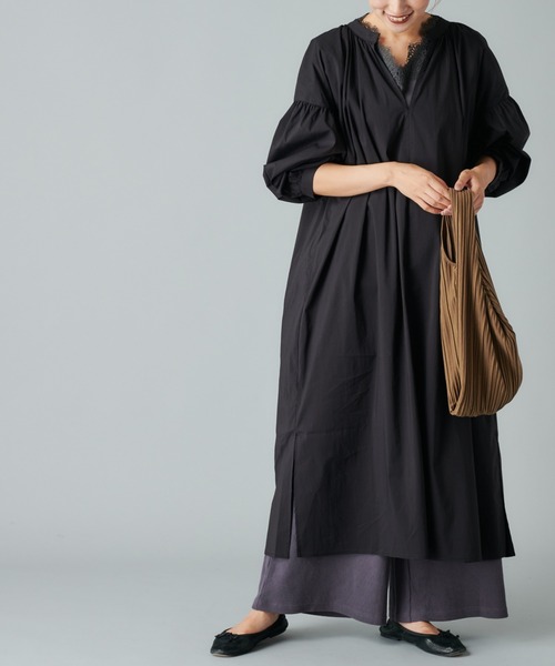 PUAL CE CIN（ピュアルセシン）の「Ｖネックワンピース（ワンピース・レディース・カーキ/グリーン/グレイッシュベージュ/ブラック・FREE）」の2枚目の写真