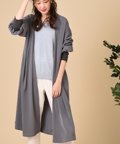 INTERPLANET(インタープラネット)の「シェリーサテン袖口リブコート(ノーカラーコート・レディース・ベージュ/チャコールグレー/グレイッシュベージュ・FREE)」の16枚目の写真