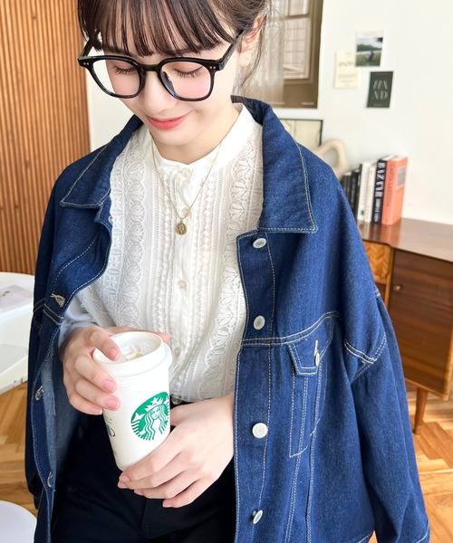 moment+（モーメントプラス）の「【累計販売枚数4万枚突破！】シフォンジョーゼットスタンドカラーフロントレースシャツ（シャツ/ブラウス・レディース・ブラック/オフホワイト/グレイッシュベージュ/カーキ/ベージュ/パープル・M/L）」の12枚目の写真